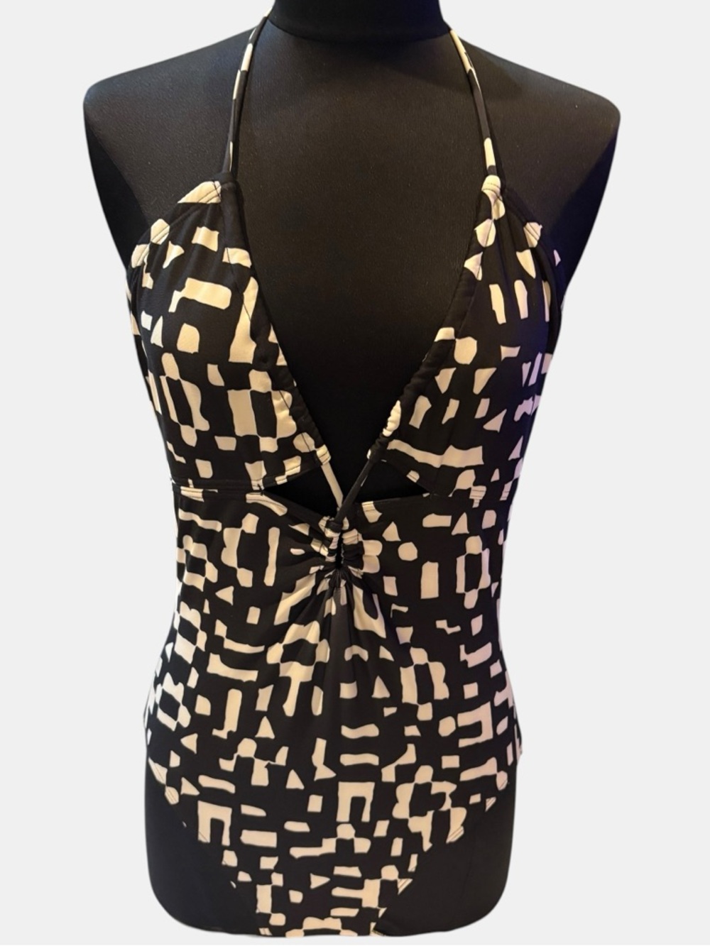 Banana Republic Black and White Halter One-Piece Swimsuit size S